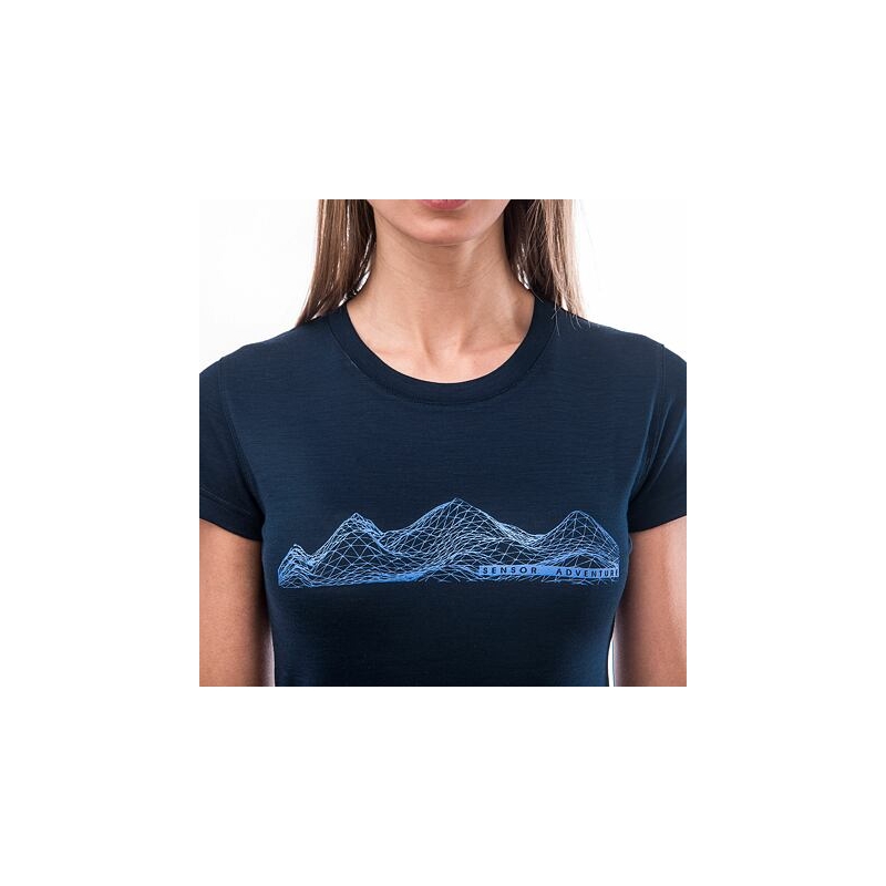 Ženska majica Sensor Merino Active PT Mountains temno modra prodaji razprodaja