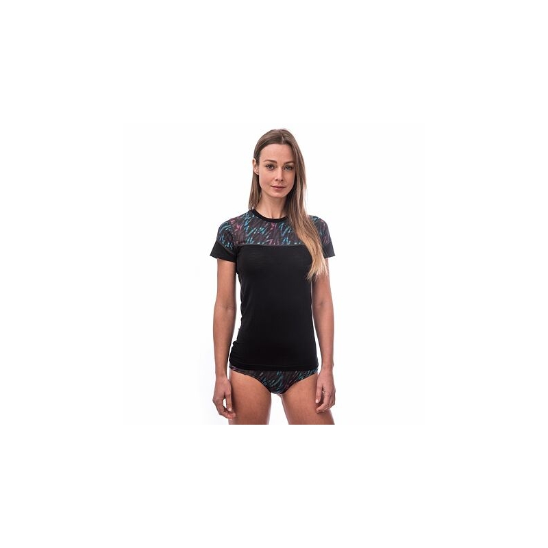 Ženska termalna majica Sensor Merino Impress black-blue-pink razprodaja