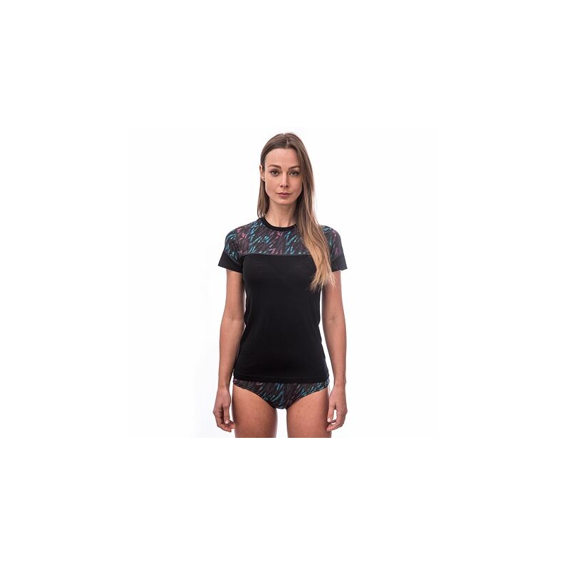 Ženska termalna majica Sensor Merino Impress black-blue-pink razprodaja
