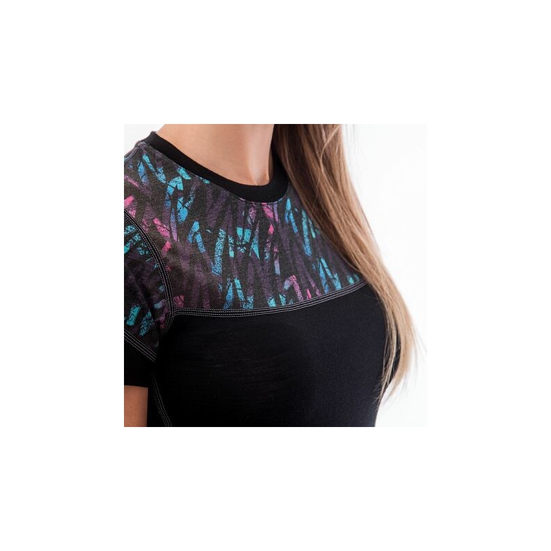 Ženska termalna majica Sensor Merino Impress black-blue-pink razprodaja