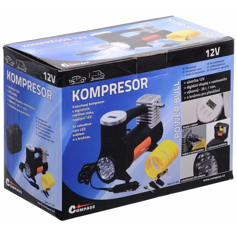 Kompresor 12V POWER BULL digitalni z lučjo