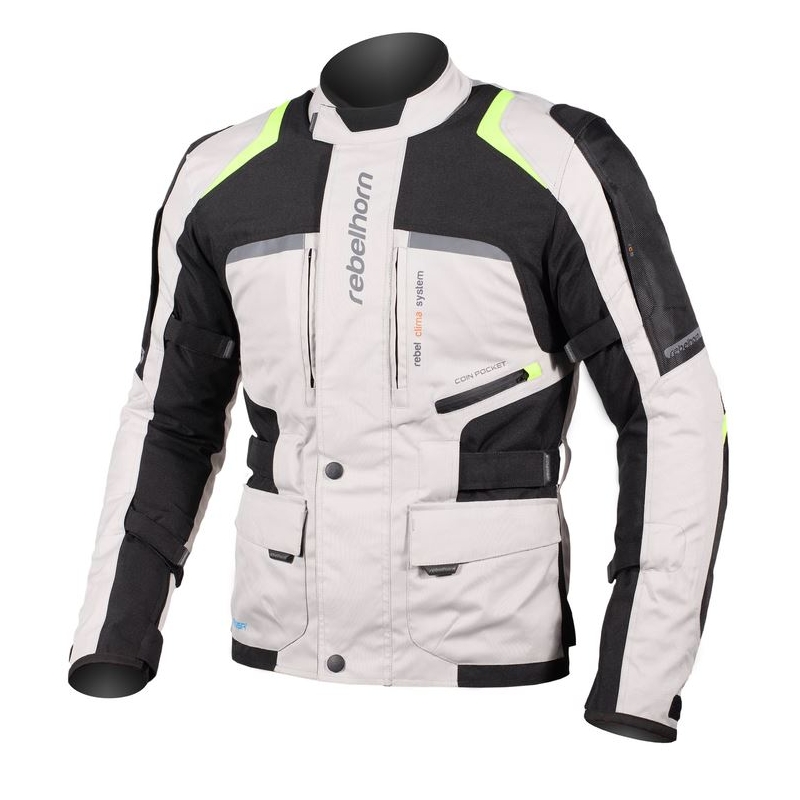 Moto jakna Rebelhorn Hiker Pro sivo-črno-fluo rumena