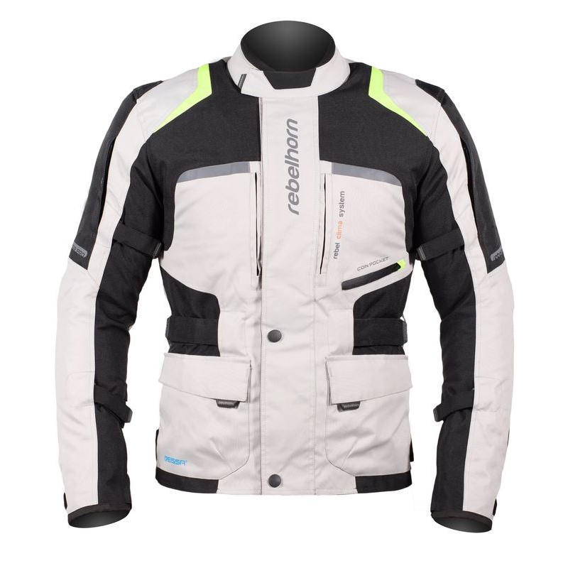 Moto jakna Rebelhorn Hiker Pro sivo-črno-fluo rumena