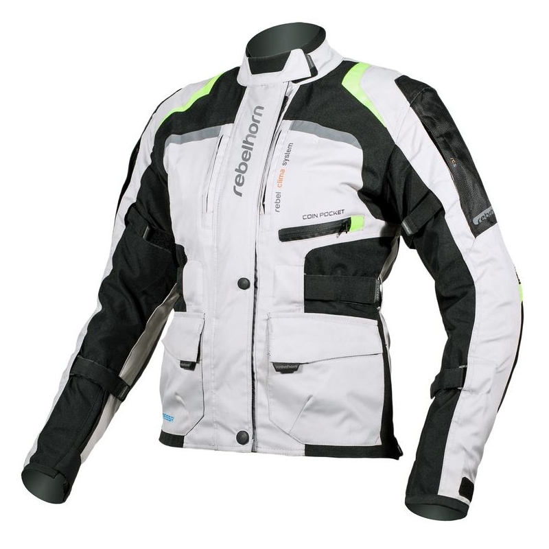 Ženske moto jakne Rebelhorn Hiker Pro grey-black-fluo yellow razprodaja