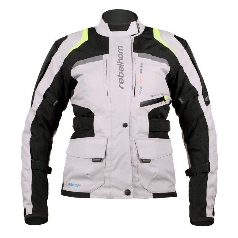 Ženske moto jakne Rebelhorn Hiker Pro grey-black-fluo yellow razprodaja