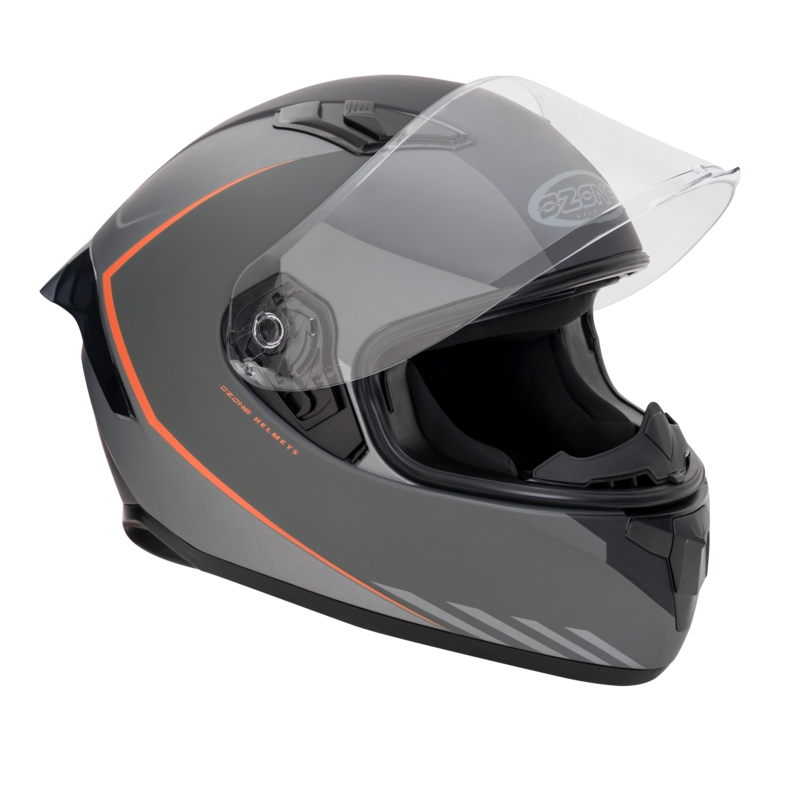 Ozone Sprint Stripe črno-sivo-fluo rdeča integralna motoristična čelada
