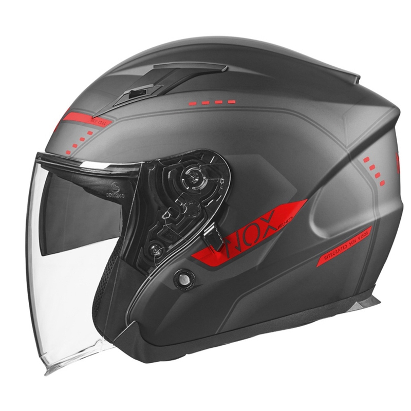 Odprta motoristična čelada NOX N128 Krill črno-rdeča razprodaja