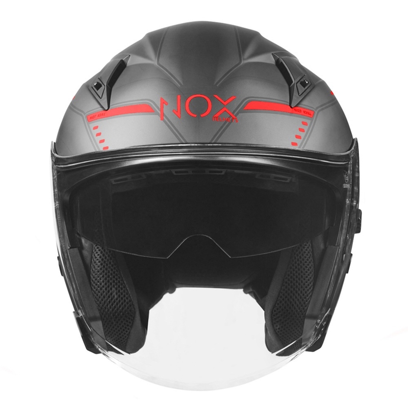 Odprta motoristična čelada NOX N128 Krill črno-rdeča razprodaja