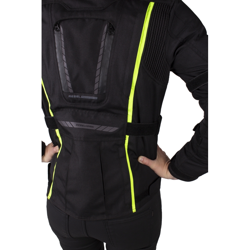 Ženska moto jakna Rebelhorn Hiker III black-fluo yellow razprodaja
