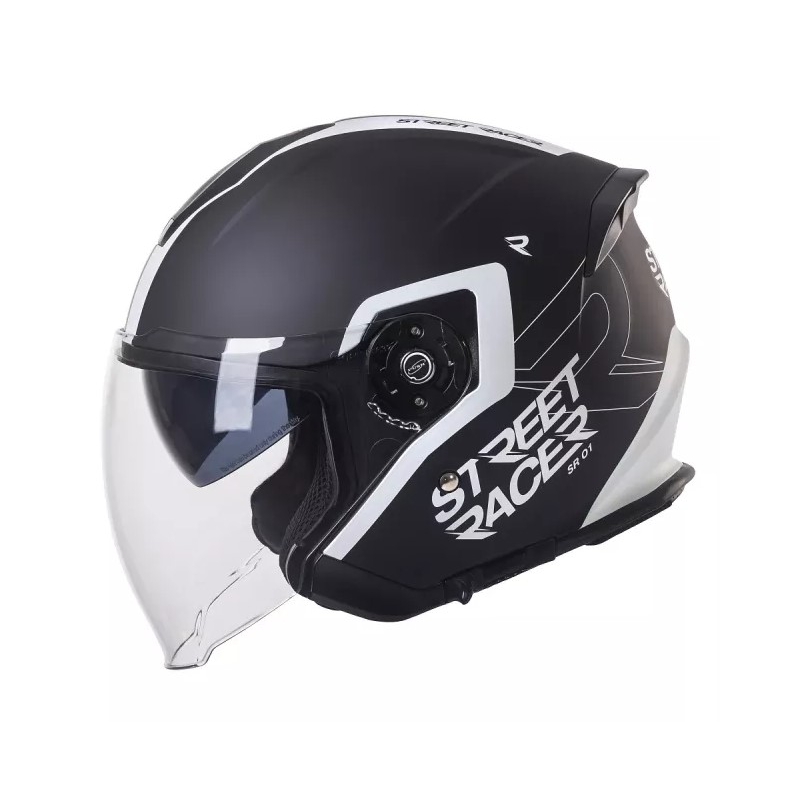 Odprta motoristična čelada Street Racer SR 01 črno-bela