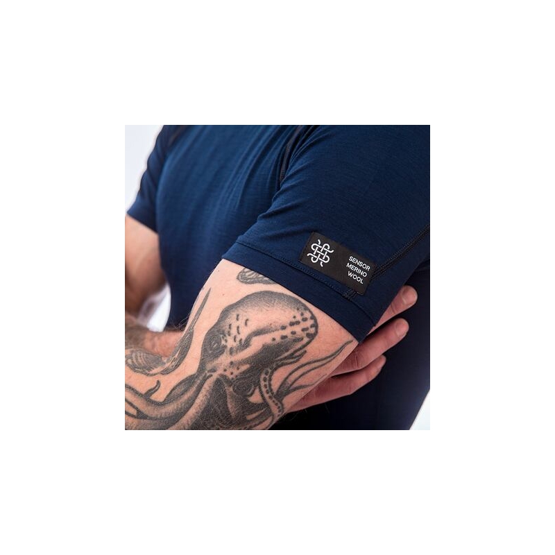 Moška majica Sensor Merino Active temno modra - kratki rokavi razprodaja