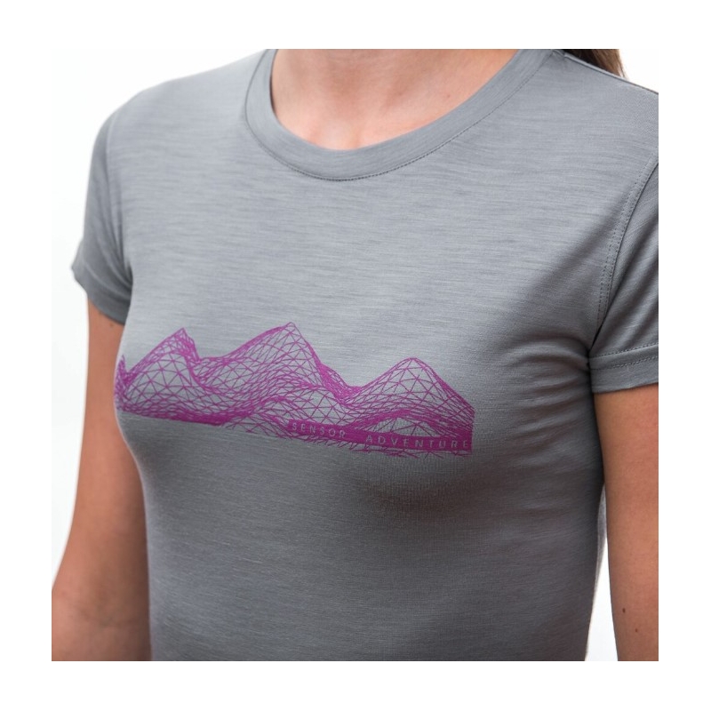 Ženska funkcionalna majica Sensor Merino Active PT Mountains siva - kratek rokav razprodaja