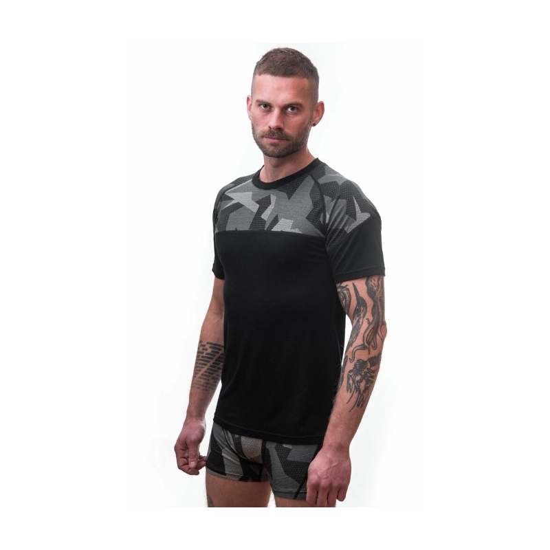 Moška termo majica Sensor Merino Impress black-mask - kratek rokav razprodaja