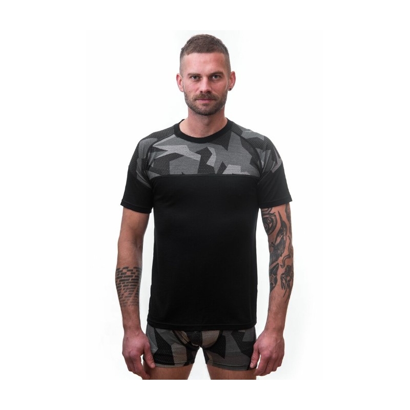 Moška termo majica Sensor Merino Impress black-mask - kratek rokav razprodaja