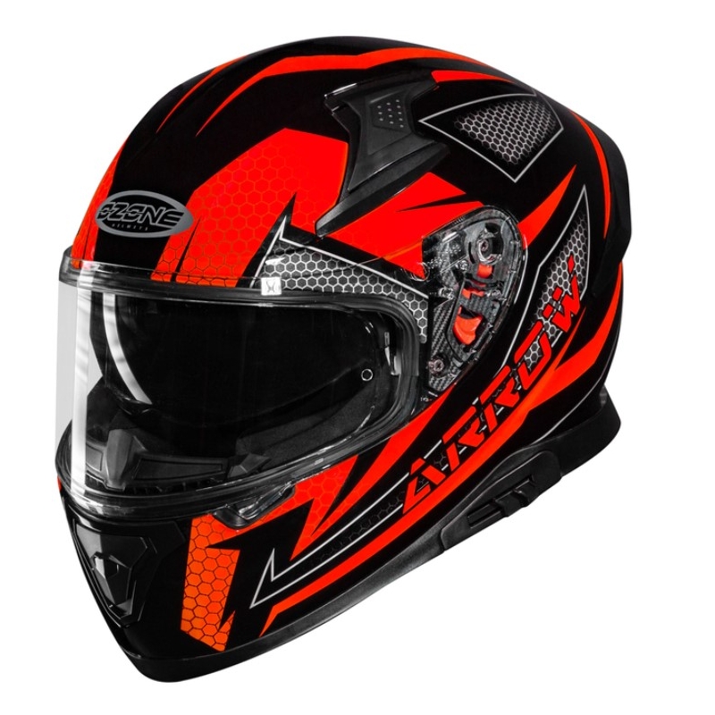 Ozone Arrow črno-sivo-fluo rdeča integralna motoristična čelada