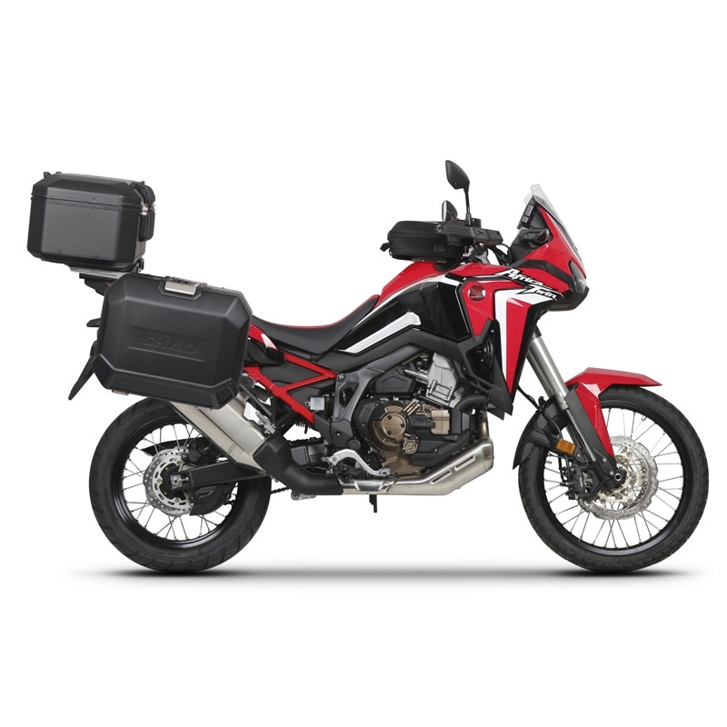 Kompletní sada černých hliníkových kufrů SHAD TERRA BLACK , 48L topcase   36L/47L boční kufry, včetně montážní sady a plotny SHAD HONDA CRF 1100 Africa Twin