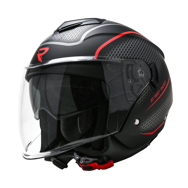 Odprta motoristična čelada Street Racer Pilot Black-Red Matte razprodaja