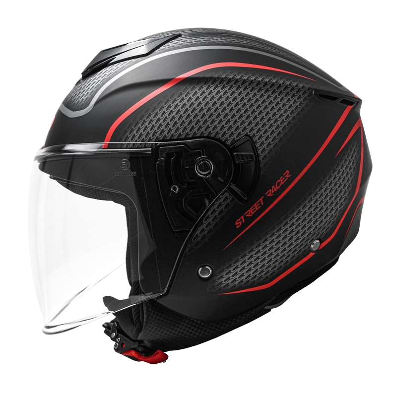 Odprta motoristična čelada Street Racer Pilot Black-Red Matte razprodaja