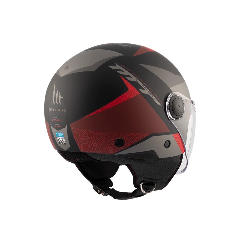Odprta motoristična čelada MT 0F501 Street Poke B5 Rojo črna-siva-rdeča razprodaja