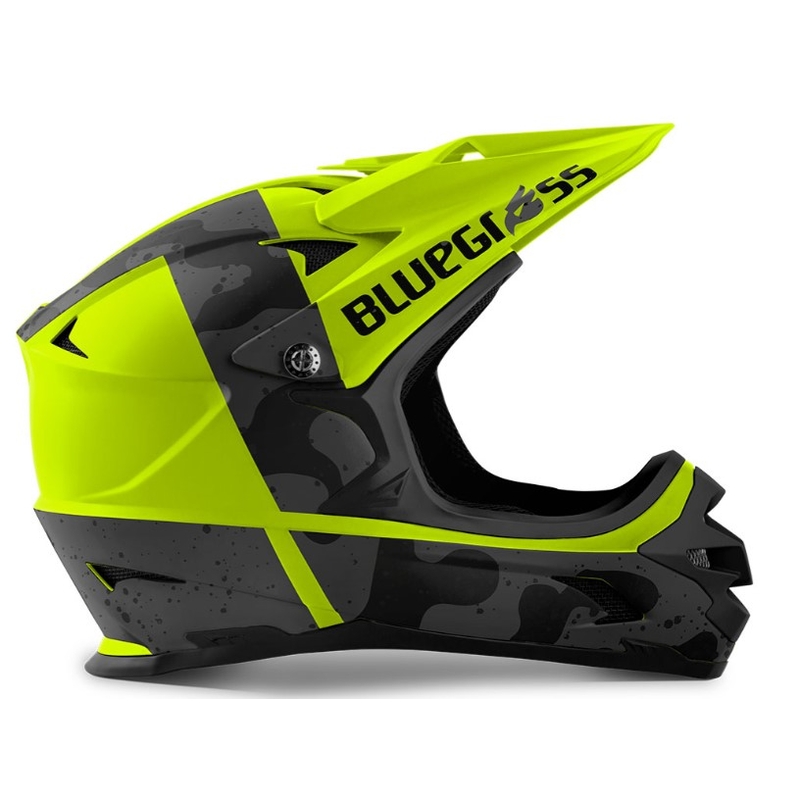 Kolesarska čelada BLUEGRASS Intox camo fluo rumeno-črna razprodaja