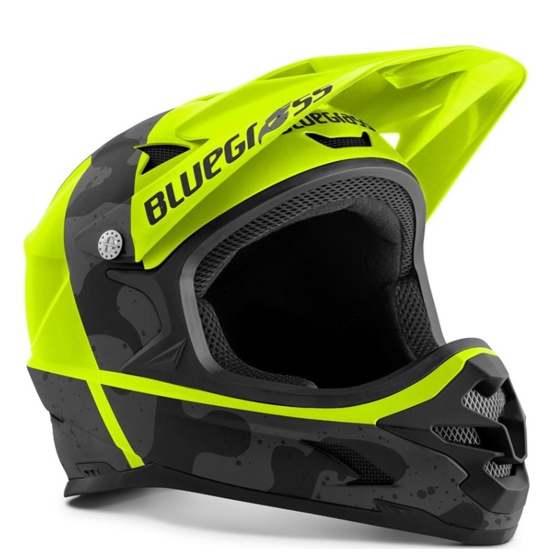 Kolesarska čelada BLUEGRASS Intox camo fluo rumeno-črna razprodaja