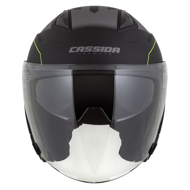 Cassida Jet Tech Roxor odprta motoristična čelada črno-sivo-fluo rumena mat razprodaja