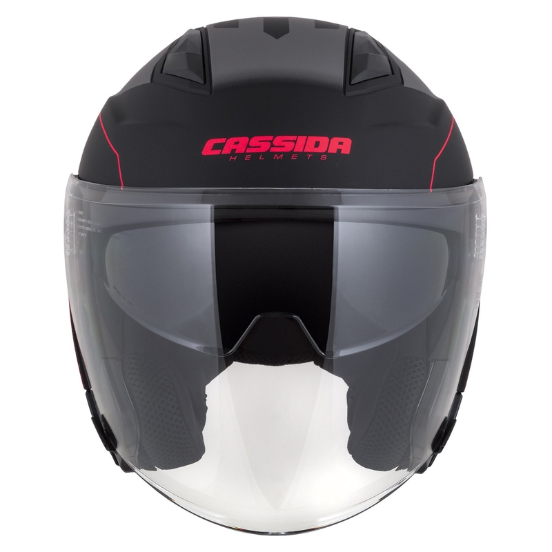 Cassida Jet Tech Roxor odprta motoristična čelada črno-siva-fluo rdeča mat