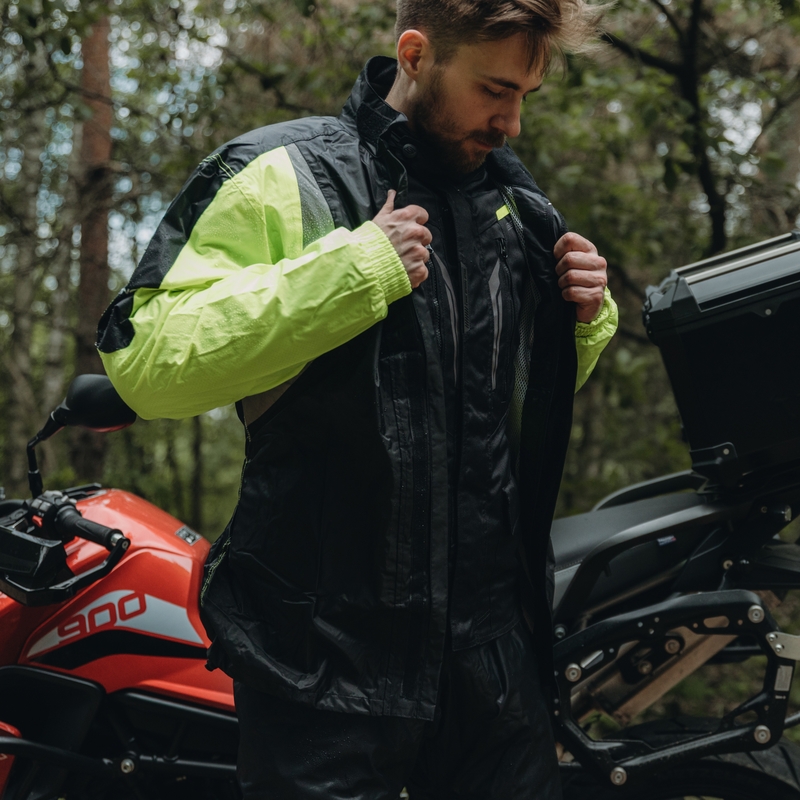 Moto jakna za dež Ozone Marin črna-fluo rumena