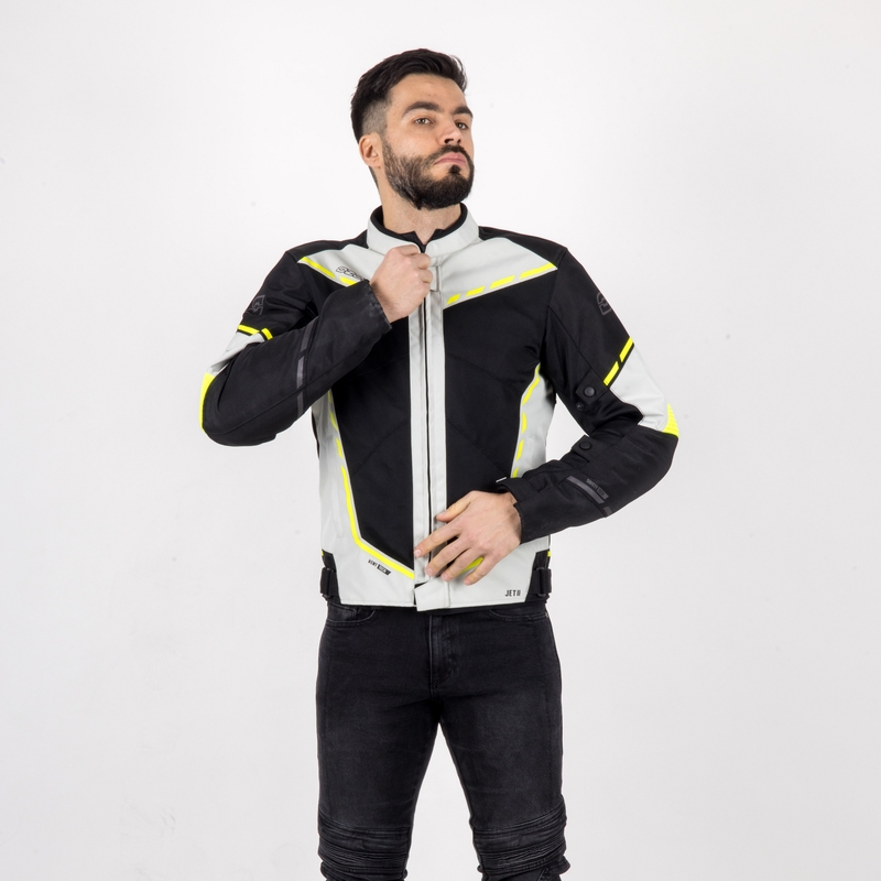 Moto jakna Ozone Jet II sivo-črna-fluo rumena razprodaja