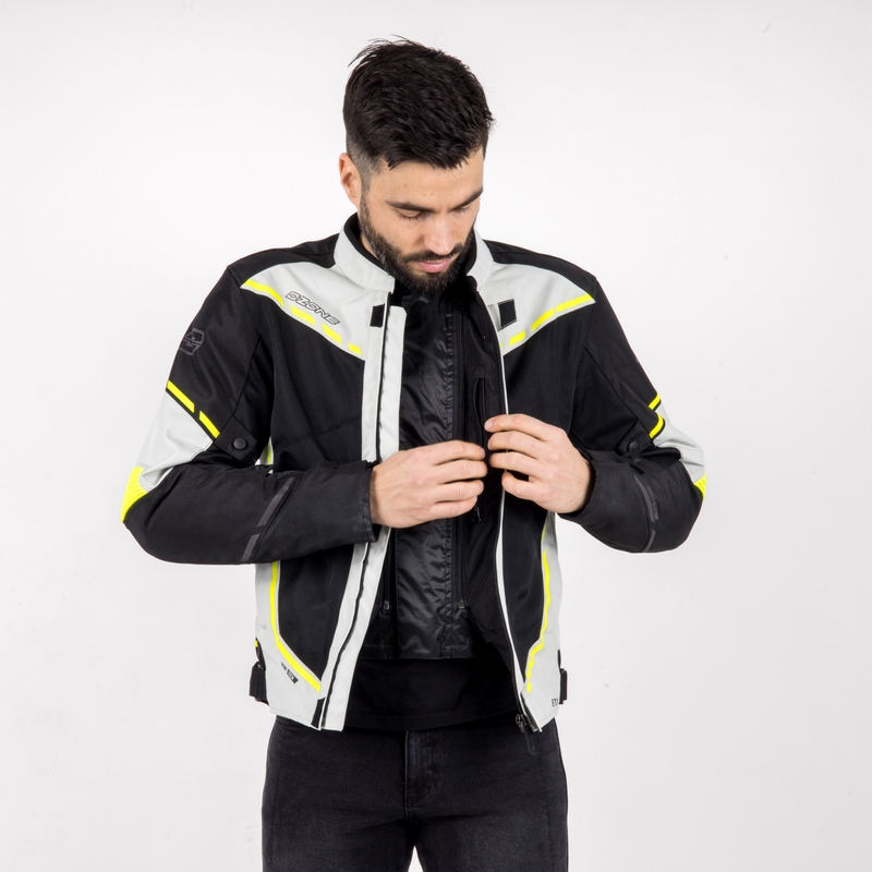 Moto jakna Ozone Jet II sivo-črna-fluo rumena razprodaja