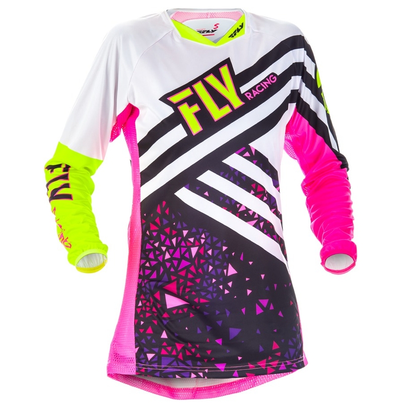 Ženska majica za motokros FLY Racing Kinetic 2018 - ZDA roza-bela-fluo rumena