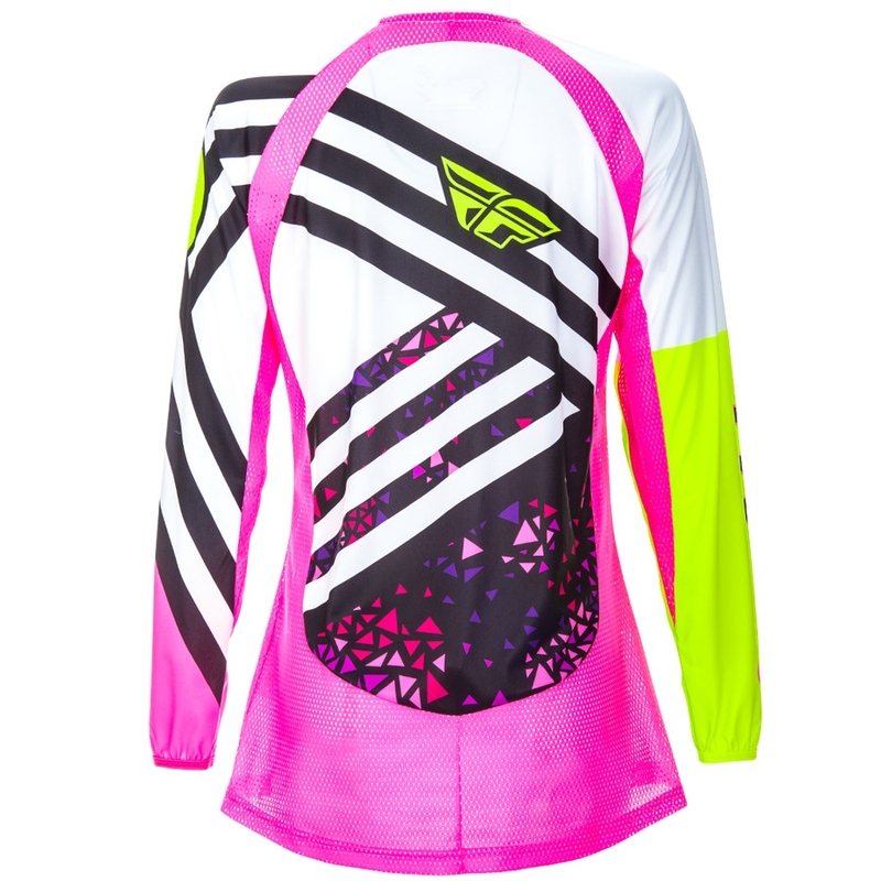 Ženska majica za motokros FLY Racing Kinetic 2018 - ZDA roza-bela-fluo rumena