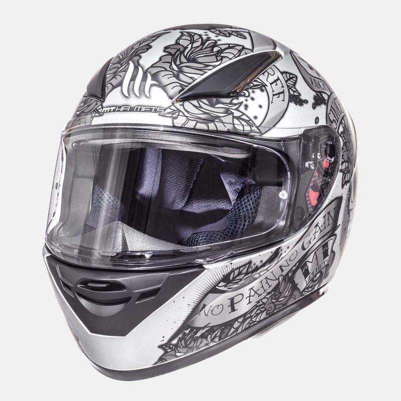 MT Revenge Skull &amp; Rose Integrirana motoristična čelada črna mat-srebrna