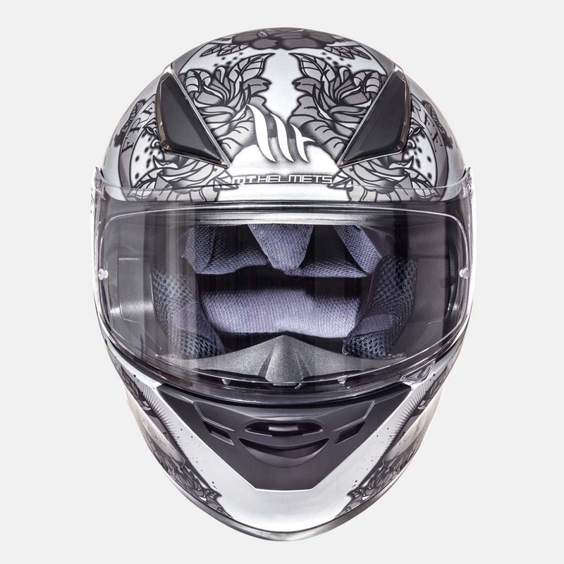 MT Revenge Skull &amp; Rose Integrirana motoristična čelada črna mat-srebrna