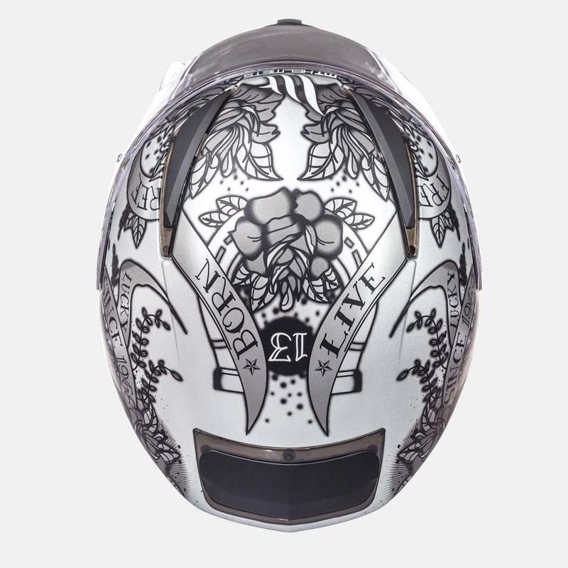 MT Revenge Skull &amp; Rose Integrirana motoristična čelada črna mat-srebrna