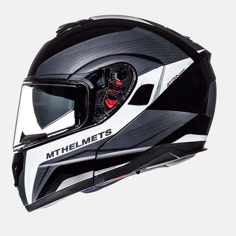 MT Atom Tarmac črna mat-bela prevračalna motoristična čelada razprodaja