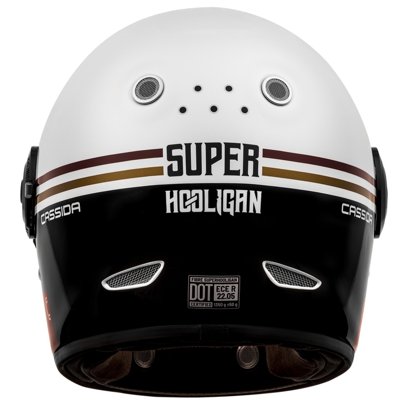 Cassida Fibre Super Hooligan Carat integralna motoristična čelada bela-črna-rdeča-zlata razprodaja