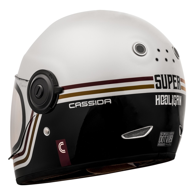 Cassida Fibre Super Hooligan Carat integralna motoristična čelada bela-črna-rdeča-zlata razprodaja