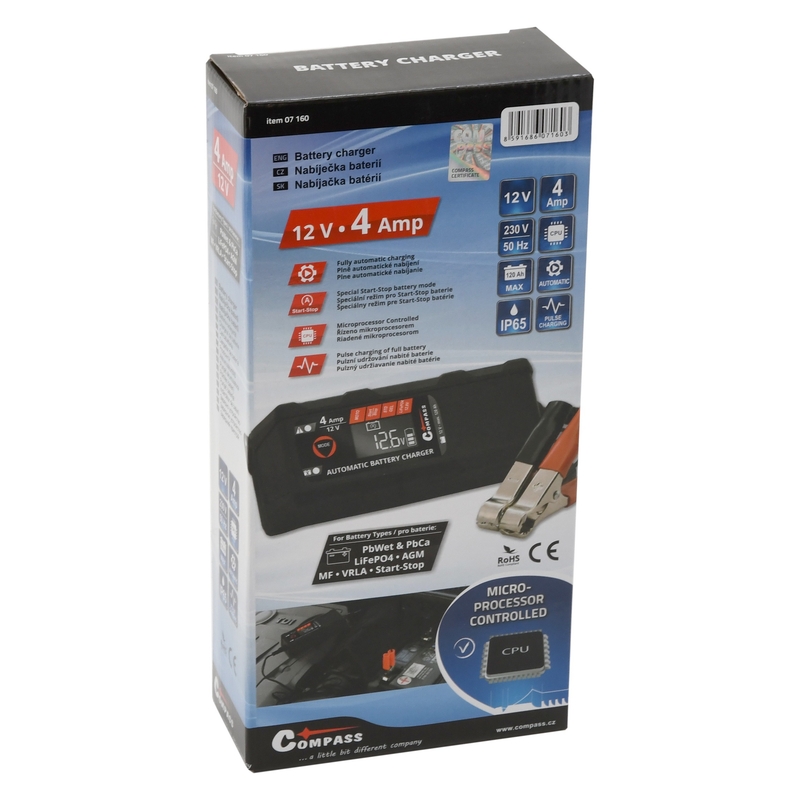 Mikroprocesorski polnilec 4Amp 12V PB/GEL/AGM/LiFePO4 LCD zaslon