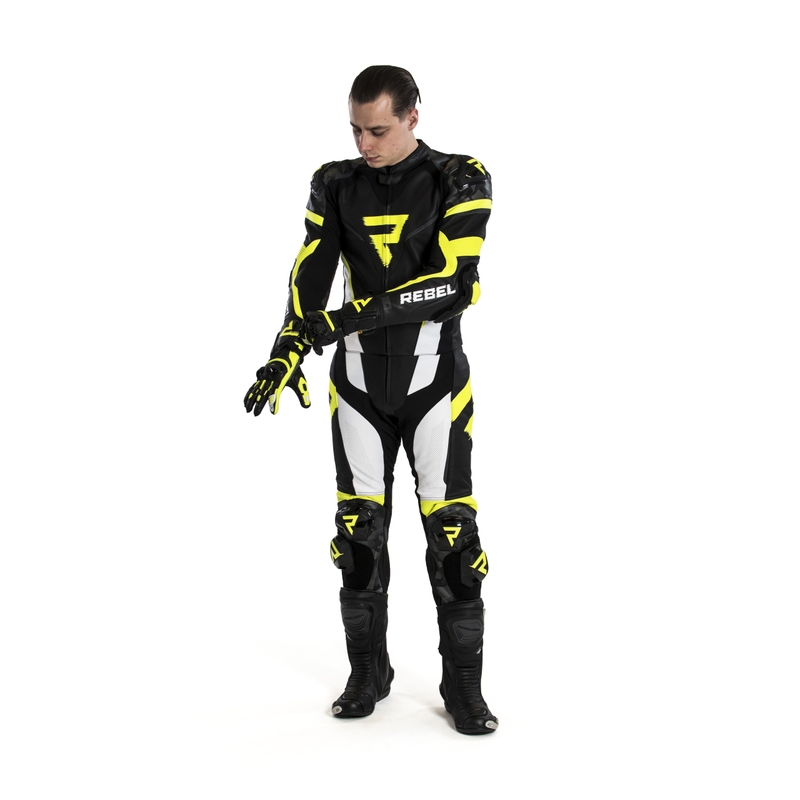 Rebelhorn Rebel Black-White-Fluo Yellow motoristični kombinezon razprodaja