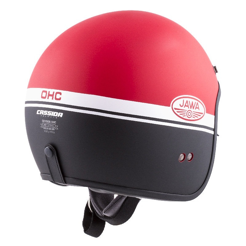 Odprta motoristična čelada Cassida Oxygen Jawa OHC rdeče-črno-bela