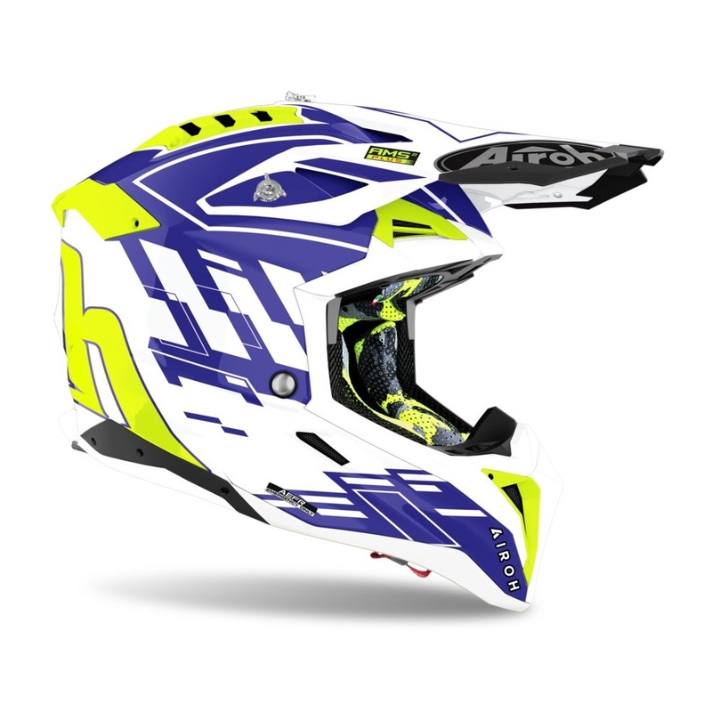 Motokros čelada Airoh Aviator 3.0 Rampage 2021 white-blue-fluo yellow razprodaja