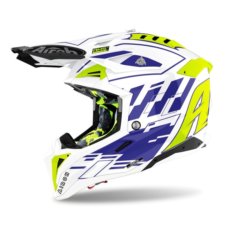 Motokros čelada Airoh Aviator 3.0 Rampage 2021 white-blue-fluo yellow razprodaja