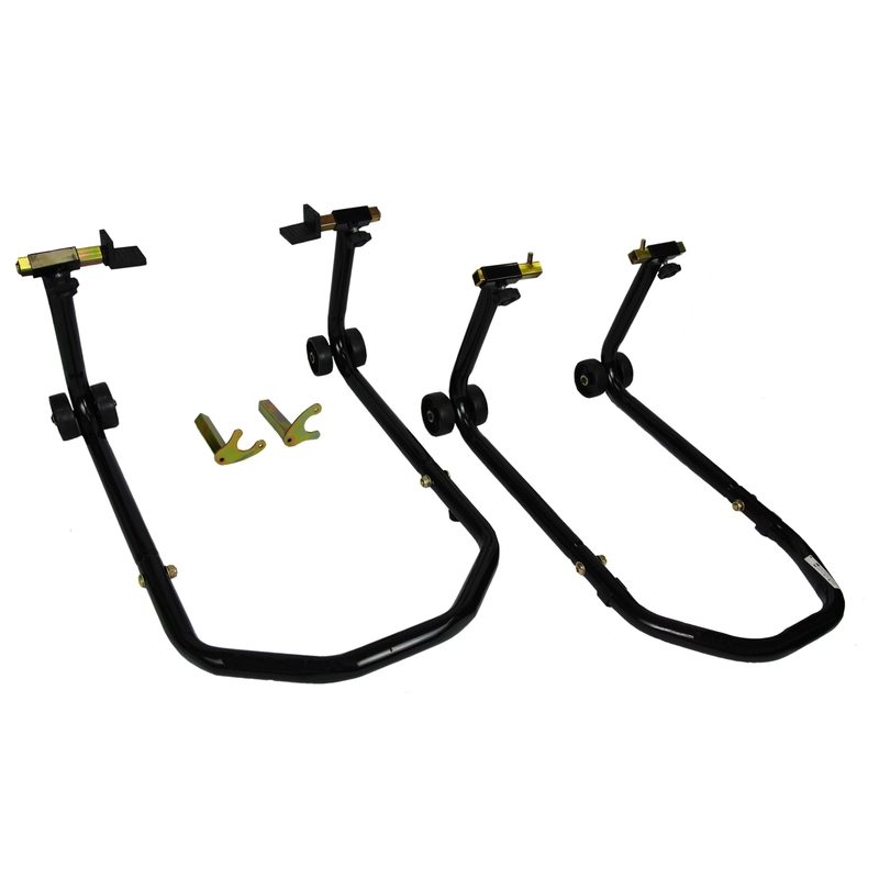 Komplet stojal za motorje R-TECH spredaj + zadaj s kolesi - II. kakovost