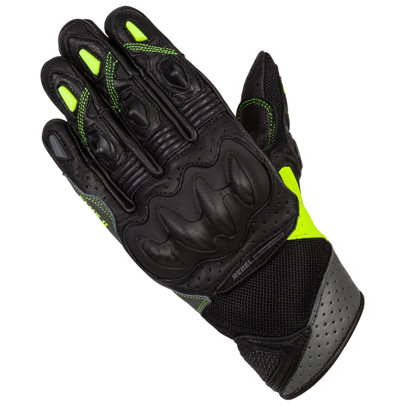Ženske motoristične rokavice Rebelhorn Flux II black-fluo-yellow