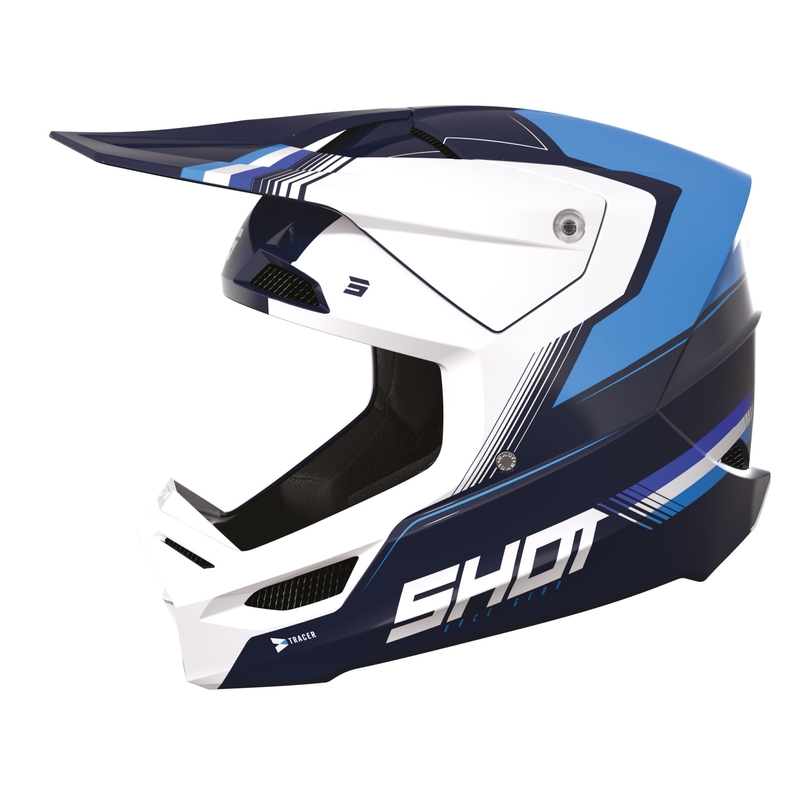 Motokros čelada Shot Race Tracer belo-modra razprodaja