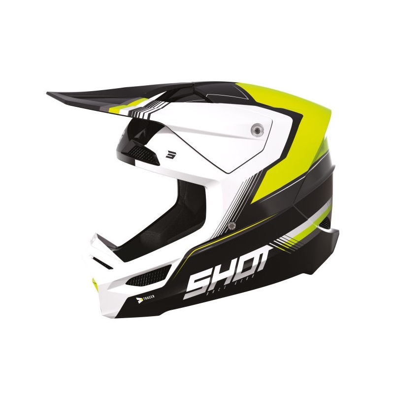 Motokros čelada Shot Race Tracer belo-črno-fluo rumena razprodaja
