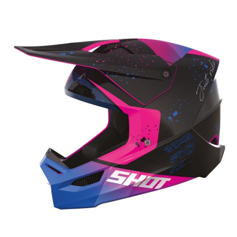 Motokros čelada Shot Furious Matrix roza-modro-črna