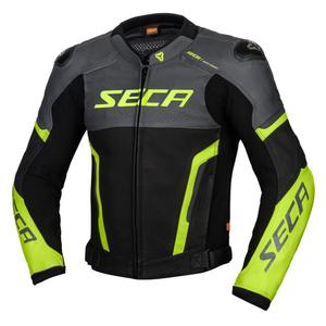 Usnjena motoristična jakna SECA Hooligan sivo-fluo rumena razprodaja