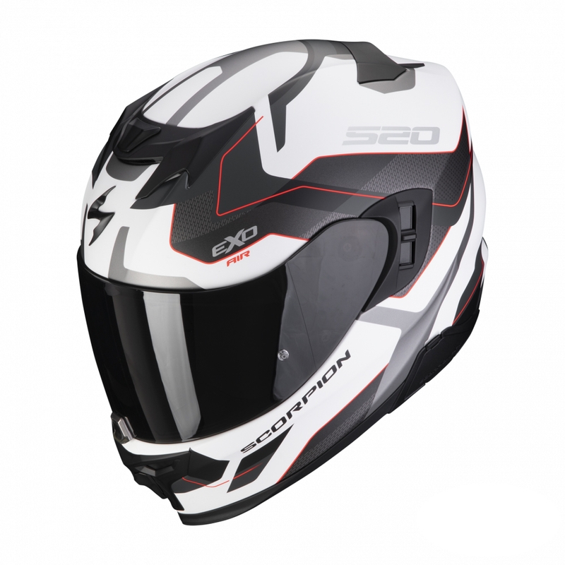 Integralna motoristična čelada Scorpion EXO-520 EVO Air Elan bela-srebrna-rdeča mat